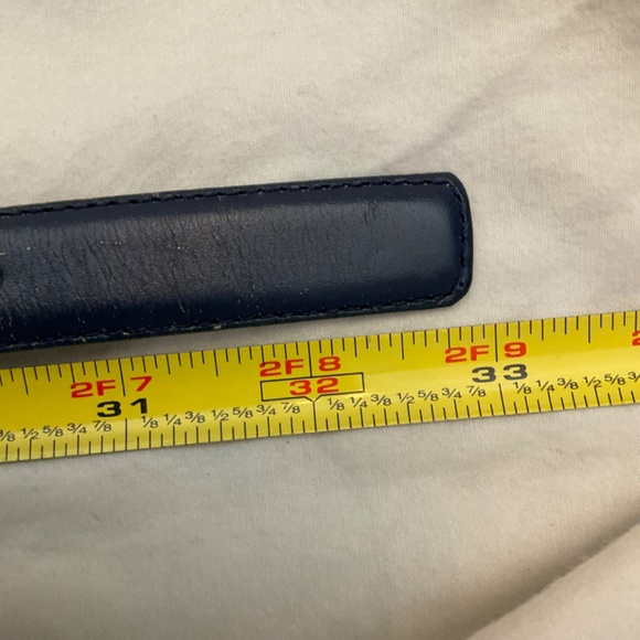 Vintage 80s LIZ CLAIBORNE  Navy blue Leather 80’s statement logo Belt Gold Thin - Picture 9 of 14